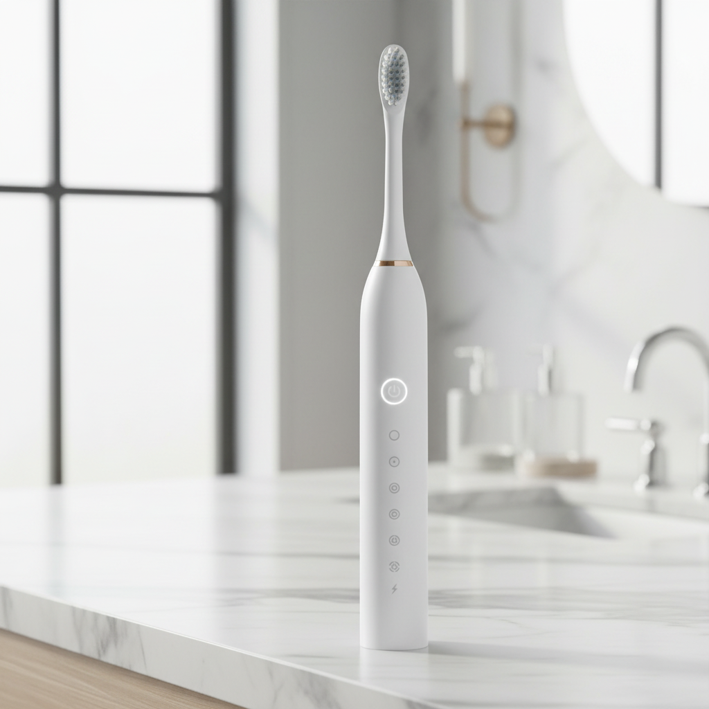 Brosse ORDO blanche posée sur un lavabo
