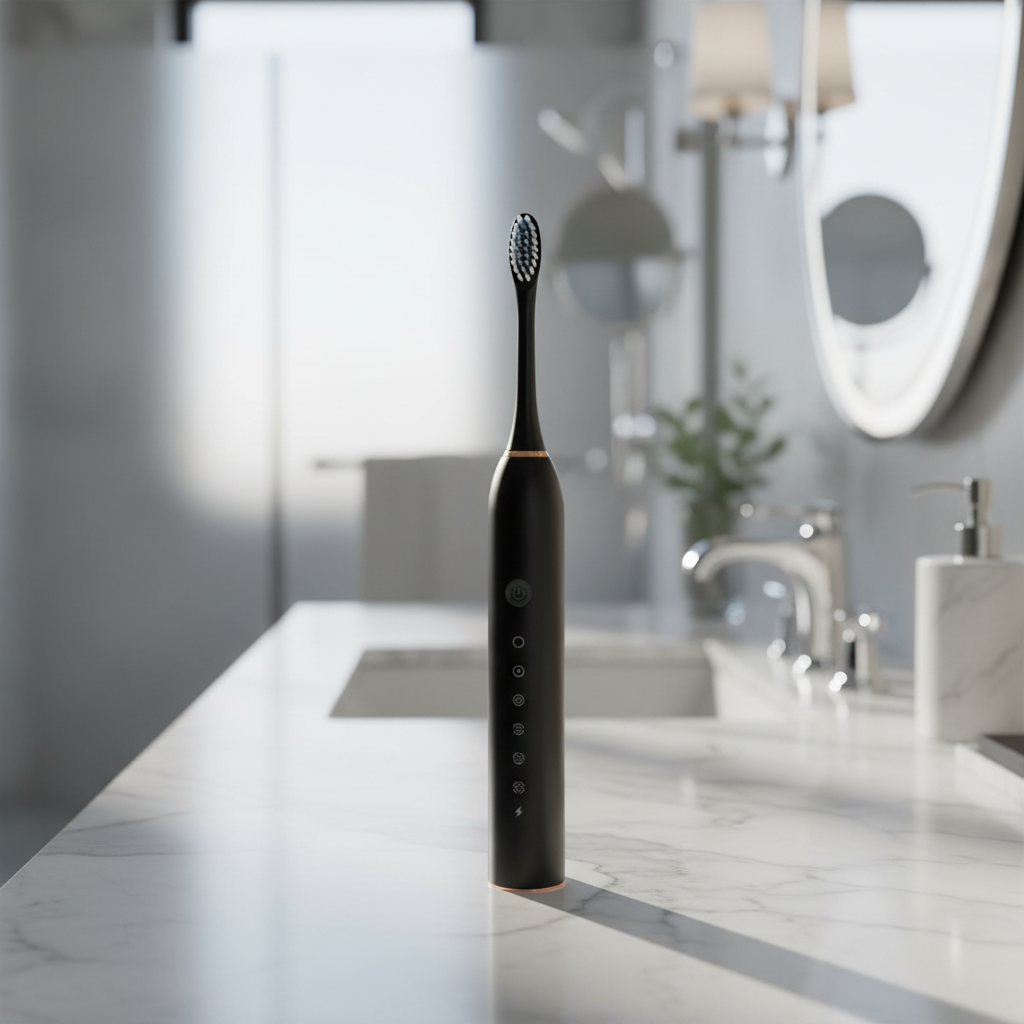 Brosse à dents électrique ORDO posée dans une salle de bain